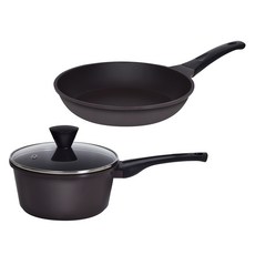 오퇴르 국내생산 시어터 주물 팬 냄비 세트, 다크브라운, 편수냄비 18cm + 프라이팬 20cm, 1세트