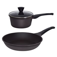 Theater系列韓國產陶瓷塗層鍋具2件組, 單柄鍋 18cm+平底鍋 28cm, 深棕色, 1組