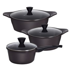 HAPPYCALL Theater系列韓國產陶瓷塗層鍋具3件組, 深棕色, 1組, 單柄鍋 18cm+雙耳鍋 20cm+砂鍋 24cm