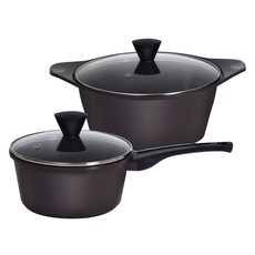 Theater系列韓國產陶瓷塗層鍋具2件組, 深棕色, 單柄鍋 18cm+雙耳鍋 20cm, 1組