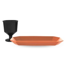 PRELUDE 高腳杯 + Simplet 長方形盤組, 黑色(高腳杯), 胡蘿蔔色(長方形盤), 1套