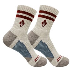 mont-bell 女款全足壓力條紋氣墊中筒登山襪, 燕麥色, 2組