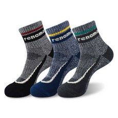 renoma 男士運動氣墊登山中筒襪3雙組, 海軍藍 + 黑色 + 炭灰色