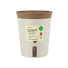 TELSLY 더블 레이어 플라스틱 화분 + 받침, 브라운, 1개