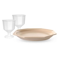 PRELUDE 高腳杯 252ml x 2p + Simple 主餐盤組合, 白色(高腳杯), 燕麥色(主餐盤), 1套