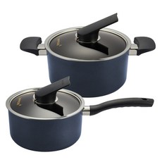 HAPPYCALL 鑽石IH鍋具 2件組, 海軍+黑色, 1組, 18cm單手鍋+20cm雙手鍋