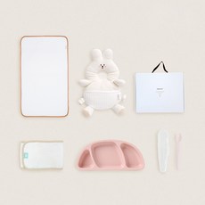 젤리맘 유아용 출산선물 5종세트, 토끼(머리쿵), 핑크(식판), 베이비핑크(스푼), 1세트