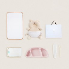 젤리맘 유아용 출산선물 5종세트, 곰(머리쿵), 베이비핑크(식판), 크림베이지(스푼), 1세트