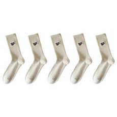 핫데이썸 골프 스포츠 중목 양말 5켤레 세트, 베이지, 1세트