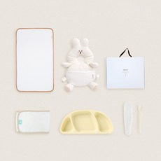 젤리맘 유아용 출산선물 5종세트, 토끼(머리쿵), 옐로우(식판), 크림베이지(스푼), 1세트