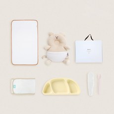 젤리맘 유아용 출산선물 5종세트, 곰(머리쿵), 옐로우(식판), 베이비핑크(스푼), 1세트