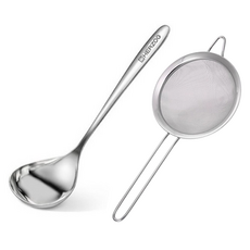 HERZOG PFANNEN 嬰兒副食品用迷你濾網 + SUS304迷你湯勺組合, 迷你濾網 + 迷你湯勺, Silver, 1套