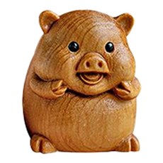 Home Flow可愛可愛的可愛十二生肖12生肖動物原木雕刻, 豬