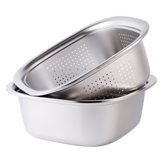 NARiHiRA 方形不鏽鋼沖孔碗, 1套, 沖孔碗 + 多功能攪拌碗