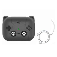TEN BRIDGE AirPods 相容 貓咪電競矽膠保護殼 + 指環扣套組, 黑灰色, 1個, AirPods 4