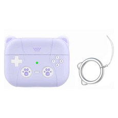 TEN BRIDGE AirPods 相容 貓咪電競矽膠保護殼 + 指環扣環組, 紫色, 1個, AirPods Pro / Pro 2