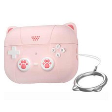 TEN BRIDGE AirPods 相容 貓咪電競矽膠保護殼 + 指環扣環組, 粉紅色, 1個, AirPods Pro / Pro 2