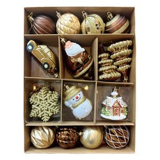 Marsh Marigold 聖誕金色和諧多合一聖誕樹裝飾球 20入組, 金色 + 棕色, 6~10公分, 1套