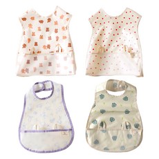 와이엠마마 유아용 방수 턱받이 4종 세트, 조끼형 베어, 조끼형 하트, 일반형 앨리스, 일반형 공룡, 1세트