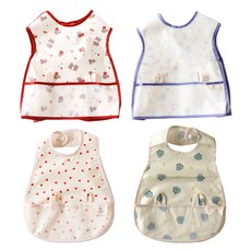 와이엠마마 유아용 방수 턱받이 4종 세트, 조끼형 체리베어, 조끼형 앨리스, 일반형 하트, 일반형 공룡, 1세트