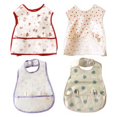 와이엠마마 유아용 방수 턱받이 4종 세트, 조끼형 체리베어, 조끼형 하트, 일반형 앨리스, 일반형 공룡, 1세트