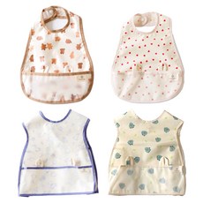 와이엠마마 유아용 방수 턱받이 4종 세트, 일반형 베어, 일반형 하트, 조끼형 앨리스, 조끼형 공룡, 1세트