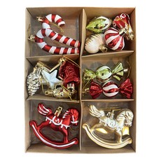 Marsh Marigold 聖誕常青多合一聖誕樹裝飾球 14入組, 紅色 + 金色 + 綠色, 4.5~9 cm, 1套