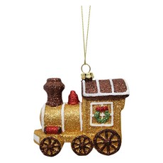 聖誕亮粉火車樹吊飾, 1個, 棕色, 10cm