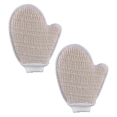 Dderuwa 沐浴手套 搓澡手套 去角質手套 亞麻材質 雙層墊, 2個, 單一顏色, 1入
