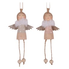 聖誕節雙胞胎天使樹吊飾, 灰色 + 粉紅色, 15cm, 2個