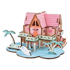 WOODABLE 3D立體拼圖 海灘粉紅小屋 HD03, 混合顏色, 74件