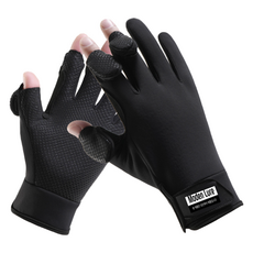 Modeun Lure 冬季防寒三指切口防滑刷毛釣魚手套, 1個, 黑色