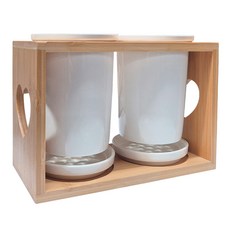 BELLOVIE 原木陶瓷雙格餐具筒, 混合色, 1套