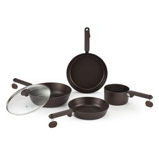 HAPPYCALL IH爐適用Artisan系列輕量不鏽鋼鍋具5件組, 平底鍋 24cm+平底鍋 28cm+深炒鍋 28cm+牛奶鍋 16cm+玻璃鍋蓋 28cm, 混色, 1組