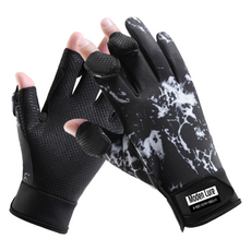 모든루어 冬季防寒用露三指防滑刷毛釣魚手套, 1個, 黑白色