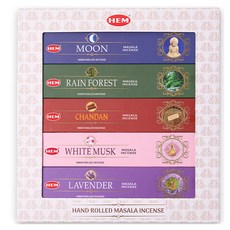 HEM 頂級瑪薩拉線香5種套組, 檀香 + 月亮 + 雨林 + 薰衣草 + 白麝香