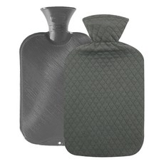 Fashy 雙面條紋熱水袋 2L 隨機出貨 + 灰色鋪棉設計保護套組合, 1套