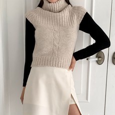 KnitNJean 女款Parels高領麻花羅紋針織背心