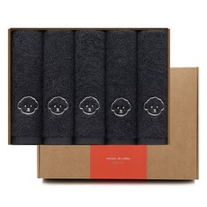 MaisonDeCotton 貴賓犬洗臉高級毛巾 200g x 5入 禮盒組 40支精梳棉, 深灰色, 1套