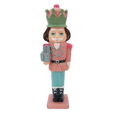 聖誕禮物盒士兵立式裝飾品, 1個, 粉藍色,19.5cm