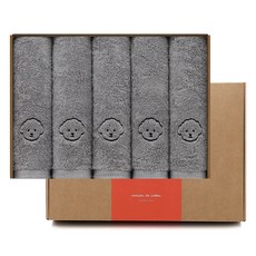 MaisonDeCotton 貴賓犬洗臉高級毛巾 200g x 5入 禮盒組 40支精梳棉, 灰色, 1套