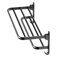 Hanbomnuri 無孔浴室毛巾架 2 層折疊架 50cm, 黑色, 1個