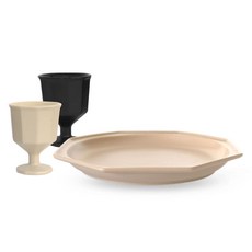 PRELUDE 高腳杯 2p + Symple 主餐盤組, 高腳杯(黑色,象牙白), 餐盤(燕麥色), 1套