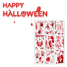 PARTYSHOW 萬聖節裝飾貼紙 血跡9款 + 快樂萬聖節套組, 混合色, 1套