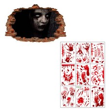 PARTYSHOW 萬聖節裝飾貼紙 血跡9款 + 恐怖鬼魂組合, 混合顏色, 1套