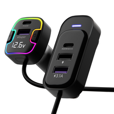 iamdue 車用顯示螢幕 5埠多功能高速點菸器充電器 120W, 黑色, YQ8