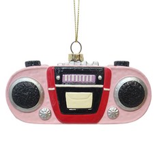 聖誕收音機造型樹掛飾, 1個, 粉紅色,12cm