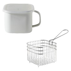 電磁爐適用方形琺瑯鍋 2.2L+炸物網組, 15.5cm, 1組, 白色(鍋子)