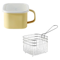 電磁爐適用方形琺瑯鍋 2.2L+炸物網組, 15.5cm, 1組, 奶油黃(鍋子)