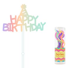 ALL THAT PARTY HAPPY BIRTHDAY 生日蛋糕插牌 + 生日蠟燭組, 混合色, 1套